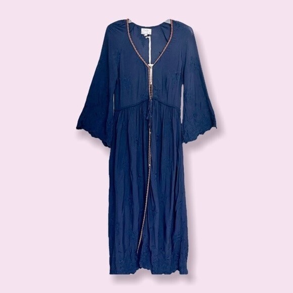 Jade by Johnny Was Sapphire Blue Maxi Dress Embroidered Button Womens Size Small - Picture 1 of 11